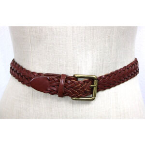 Vintage Zele Belt SM 28 Saddle Brown Thick Hand Braided Basketweave Leather